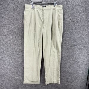 New Dockers Dress Pants Men 40*32 Beige High Rise Pleated Cuffed Cotton Straight